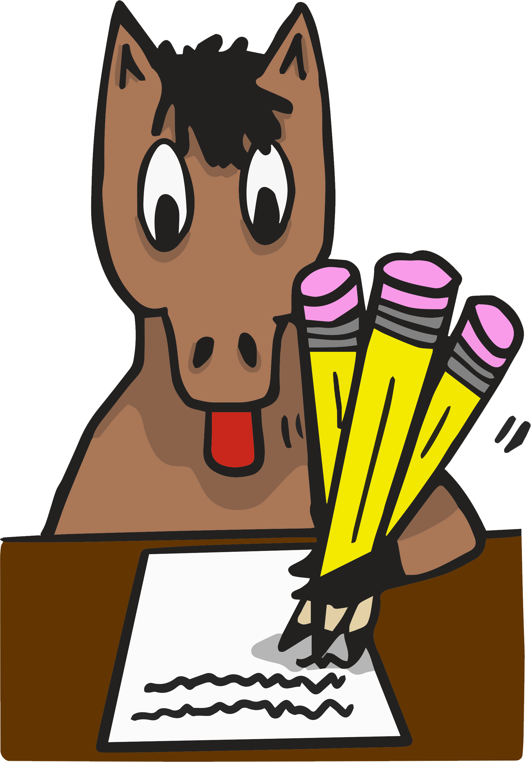 A horse writing his thoughts about the show on paper.